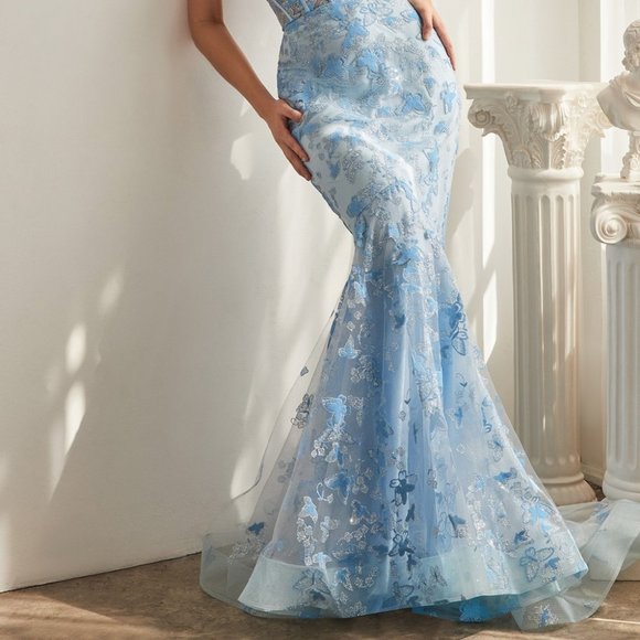 NEW LONG OFF THE SHOULDER STRAPLESS DRESS WITH CORSET & GLITTER PRINT CD CB099 - Picture 4 of 5